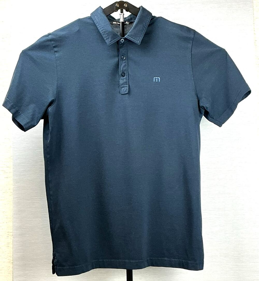 Travis Mathew Pima Cotton Blend Golf Polo Shirt Men Large L Navy Blue EUC